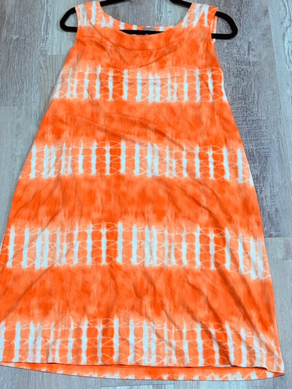 Chico’s Size 2  Orange White Tie Dye Shibori Sleeveless A-Line Swing Dress